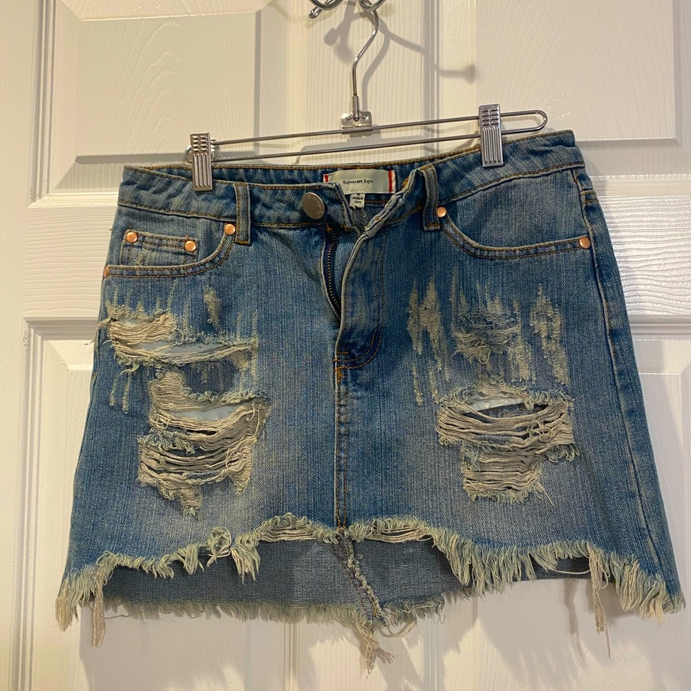 Distressed Denim Skirt| Signature Eight